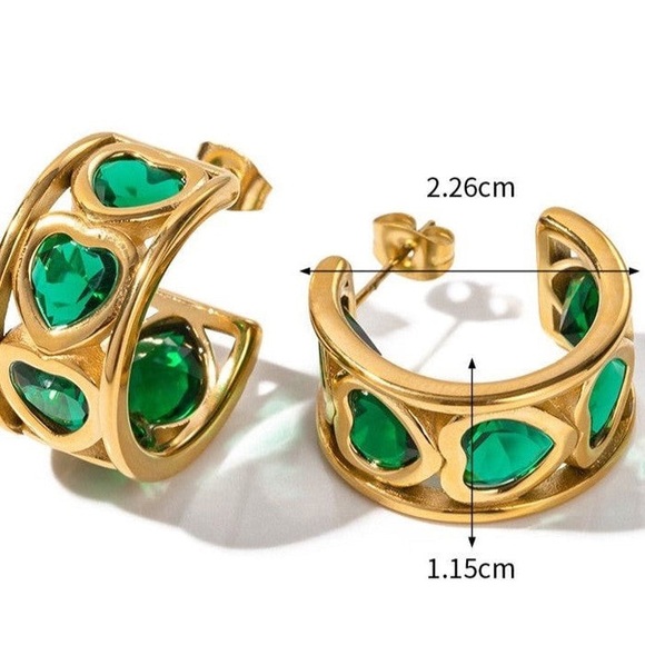 18K Gold Chunky Hoop Earrings*Heart Earrings*Nostalgic Earrings*Vintage - Picture 8 of 8